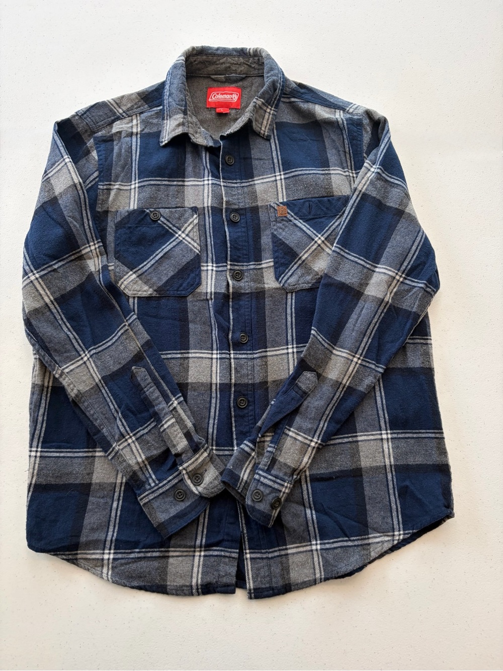 Coleman Navy and Gray Plaid Button-Down Work Shirt